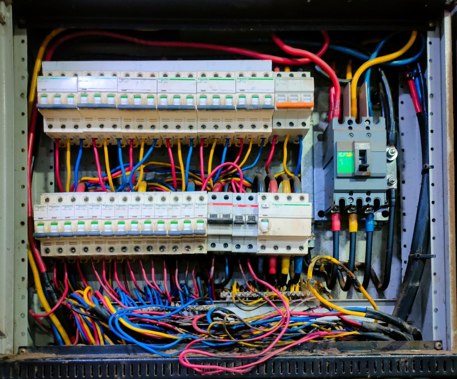 Un petit feu s'est produit au bas d'une rangée de différents types de relais électriques