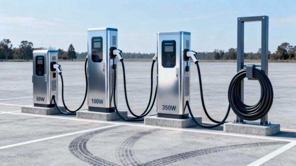 Comprendre les bornes rapides dc : 50, 100, 150, 350 kw without any text