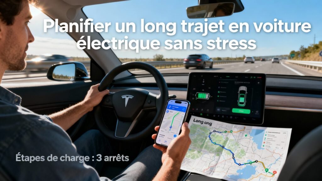 Planifier un long trajet en voiture électrique sans stress with text