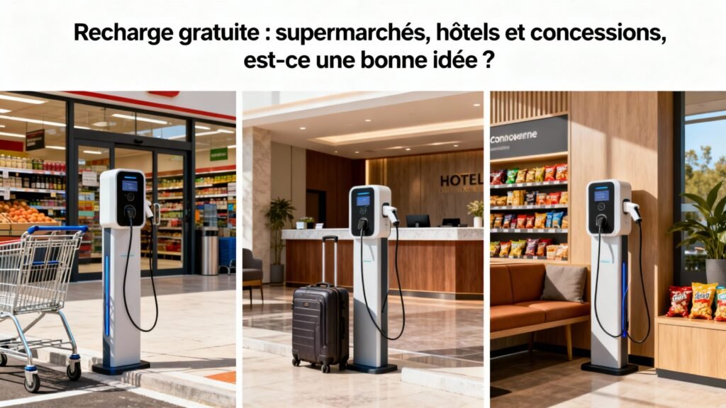 Recharge gratuite : supermarchés, hôtels et concessions, est-ce une bonne idée ? with text