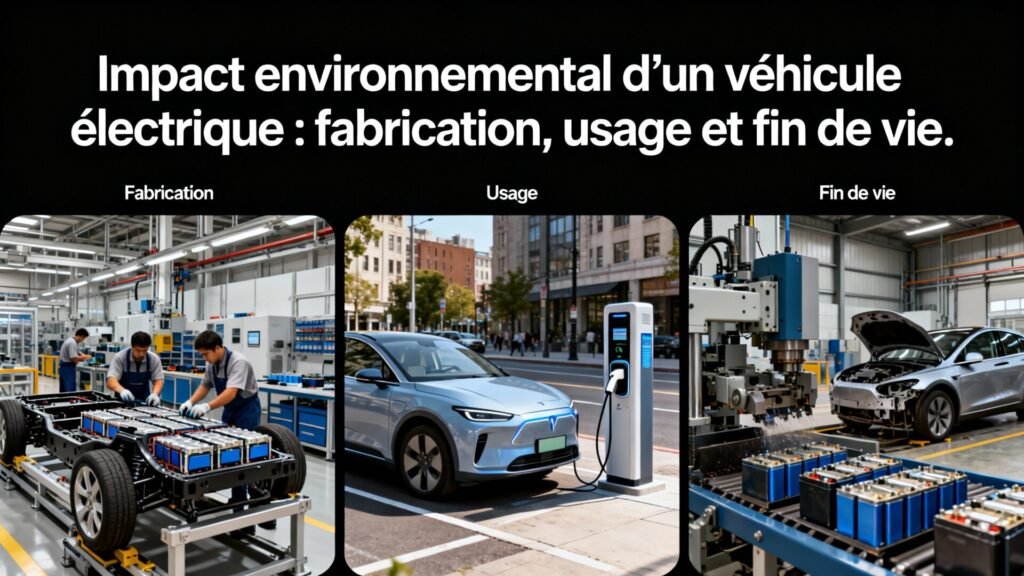 Impact environnemental d’un véhicule électrique : fabrication, usage et fin de vie with text