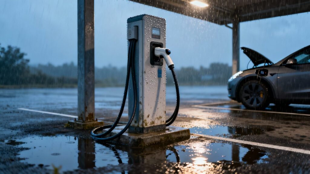 Recharger sous la pluie : sécurité, risques et idées reçues without any text
