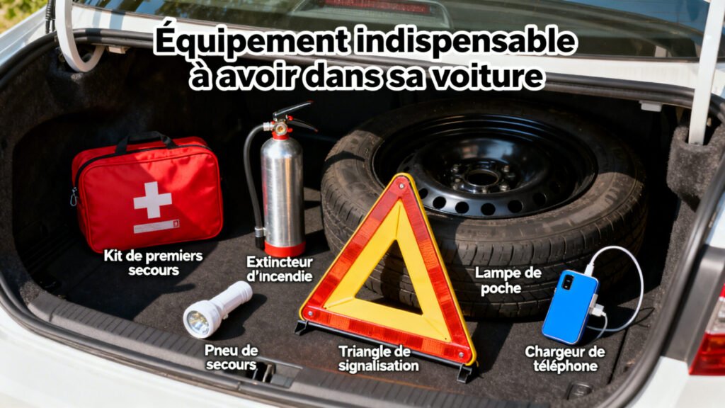 Équipement indispensable à avoir dans sa voiture with text