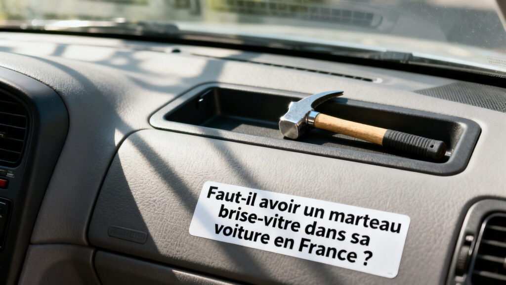 Faut-il avoir un marteau brise-vitre dans sa voiture en France ? with text