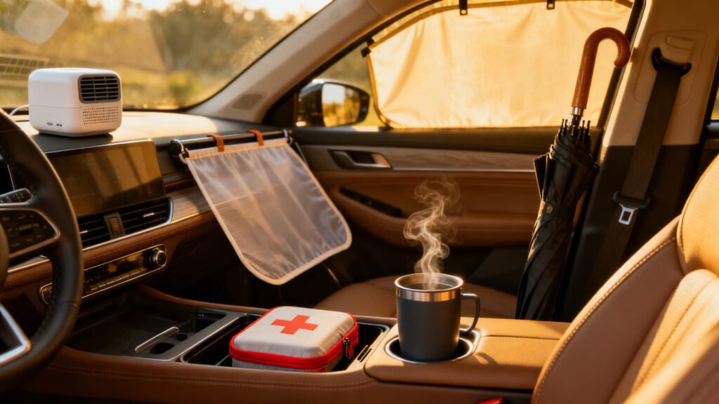 Équipement indispensable dans la voiture pour voyager serein without any text